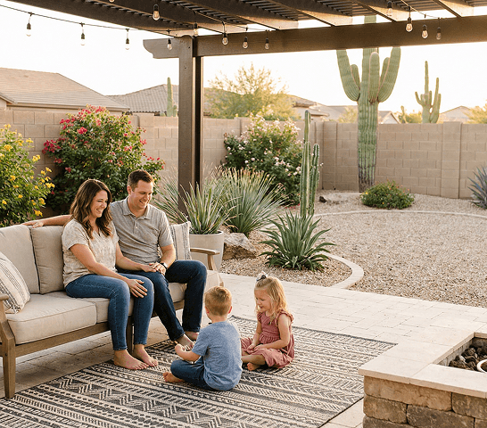 A Phoenix family sitting on their patio after spider control service