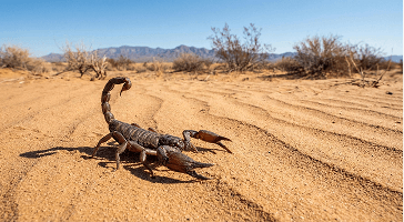 A scorpion on open desert sand
