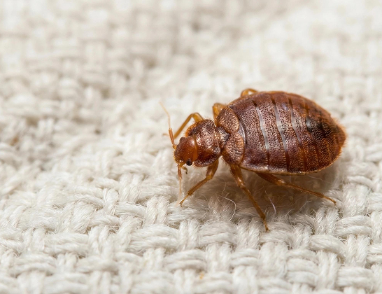 An adult bed bug on upholstered fabric