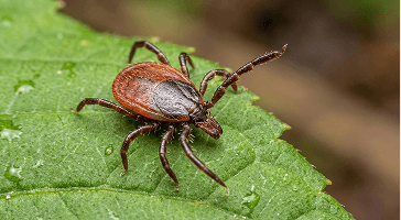 Close-up of a brown dog tick on a leaf