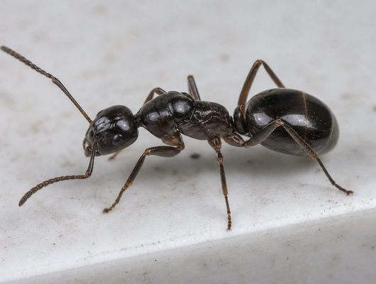 Odorous house ant (Tapinoma sessile), small dark brown ant with no visible waist node