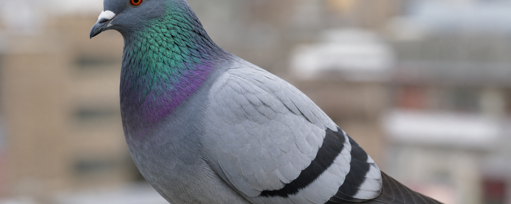 Rock pigeon (Columba livia) perched on a building ledge