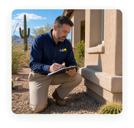 City Wide Pest Control inspector completing a termite inspection report at a Phoenix home