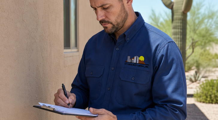 City Wide Pest Control inspector completing a wood destroying insect inspection report